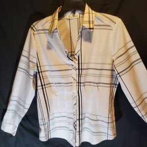 New York & Company White Button-Down Plaid Shirt